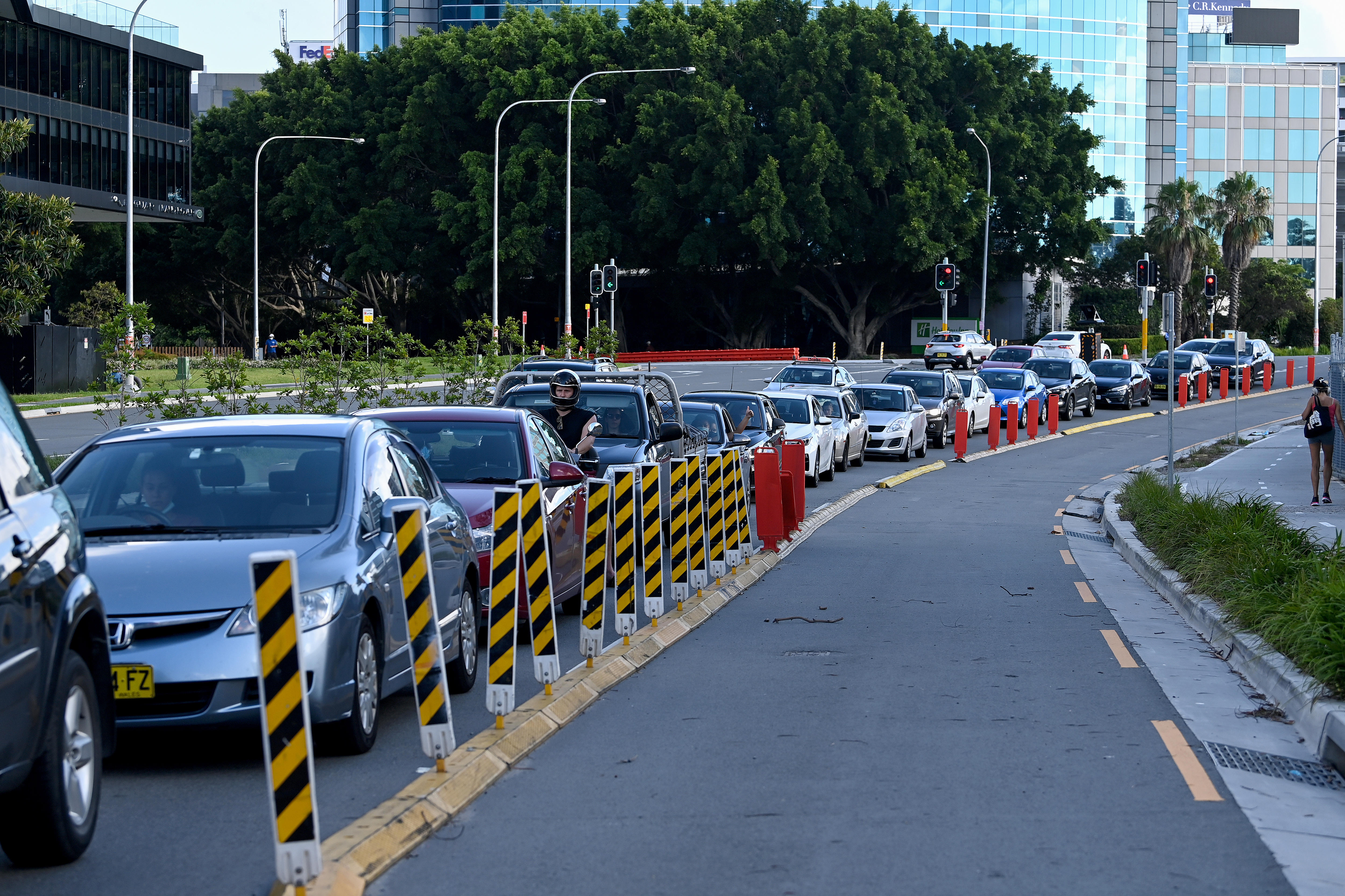 Queue of cars waiting for covid test